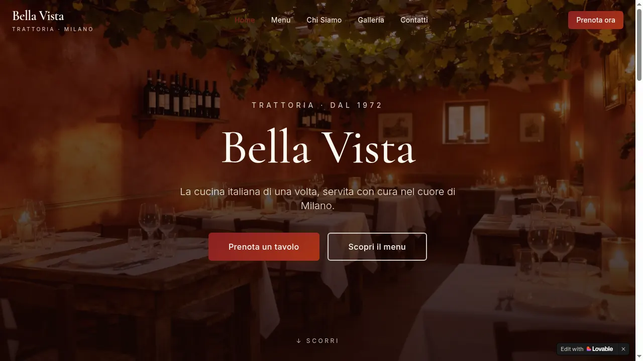 Sito web Trattoria Bella Vita per ristorante locale